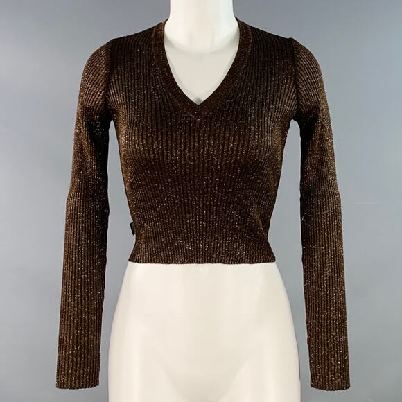 MOSCHINO JEANS Size 6 Brown Gold Acetate Blend Rib Knit V-Neck Pullover - Picture 1 of 5